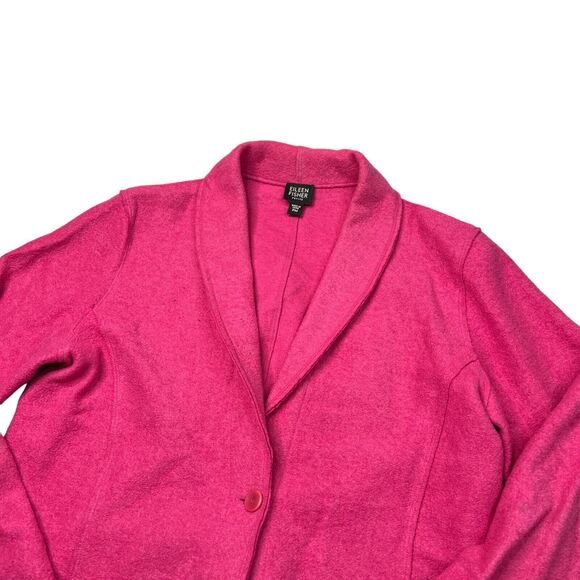 Eileen Fisher Wool Blend One Button Blazer Jacket FLAW Hot Pink MP Medium Petite - Picture 3 of 8